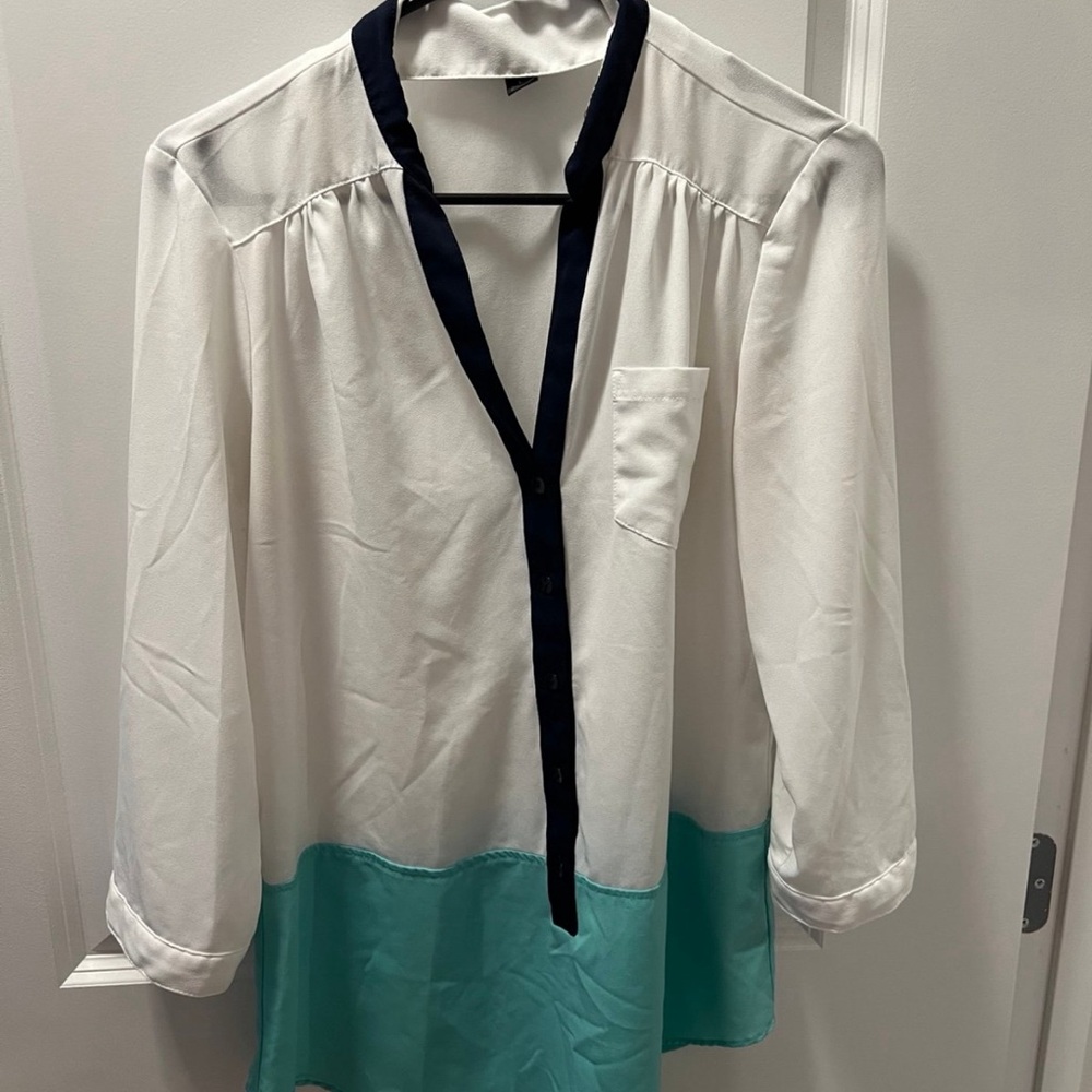 White and Teal Women's Blouse